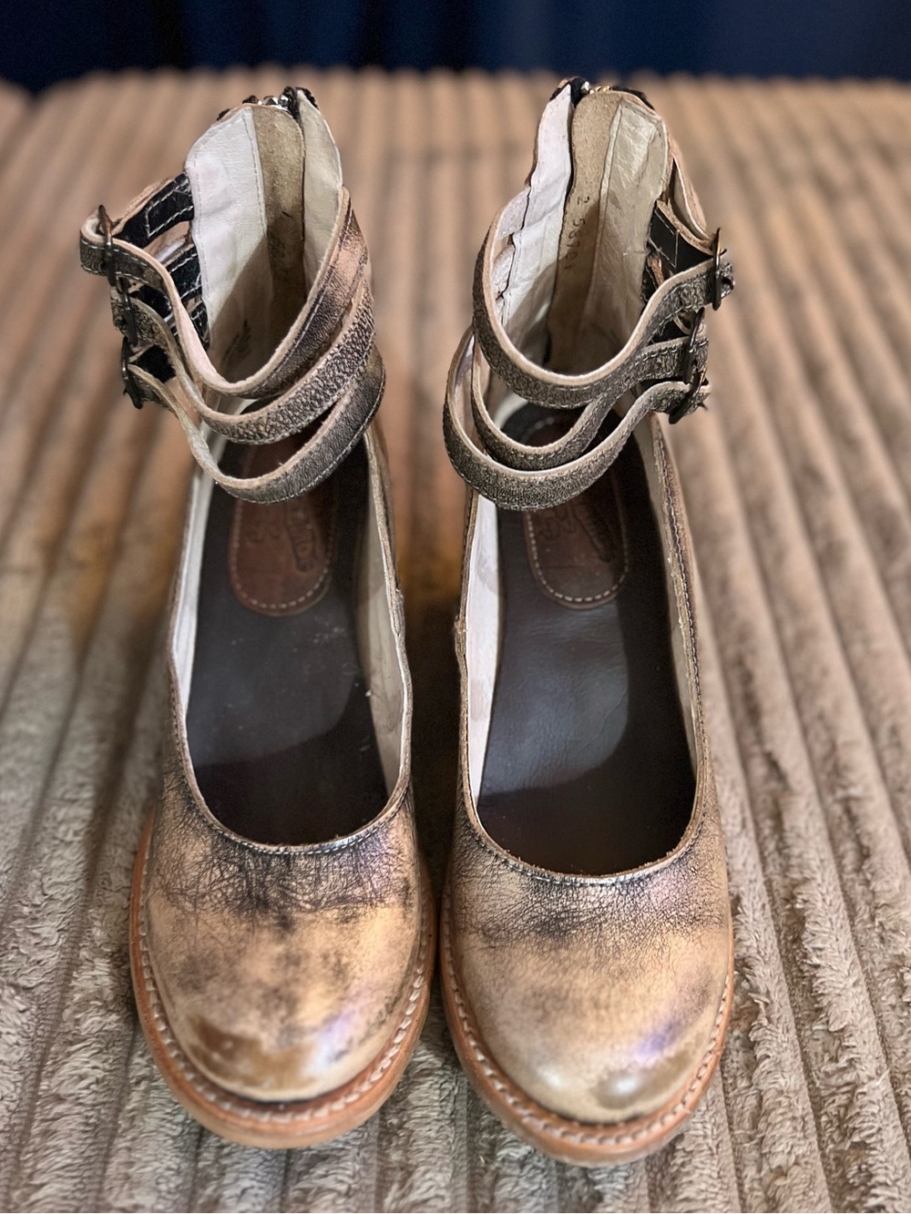 FREEBIRD Metallic Bronze Ankle-Strap Women’s Pumps